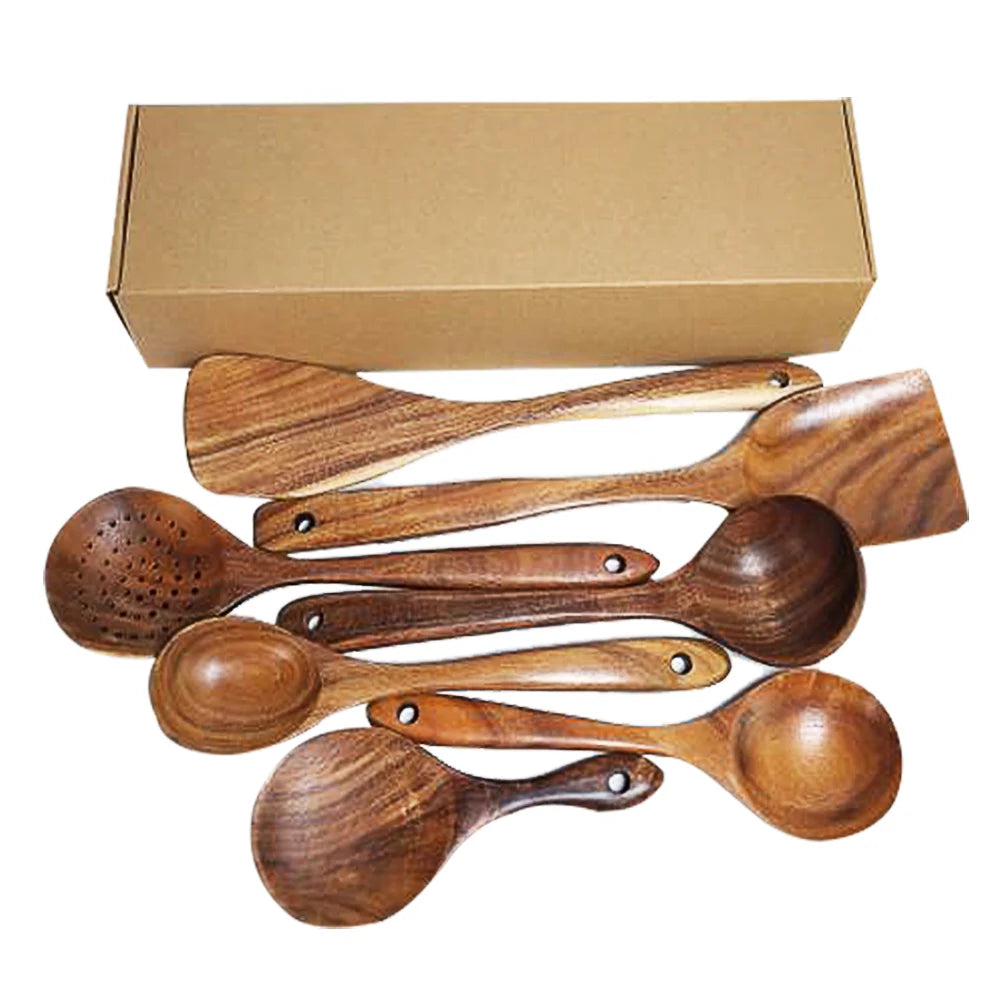 TeakHarmony Naturals: Artisanal Wood Spoon Set (4-7 pc sets)