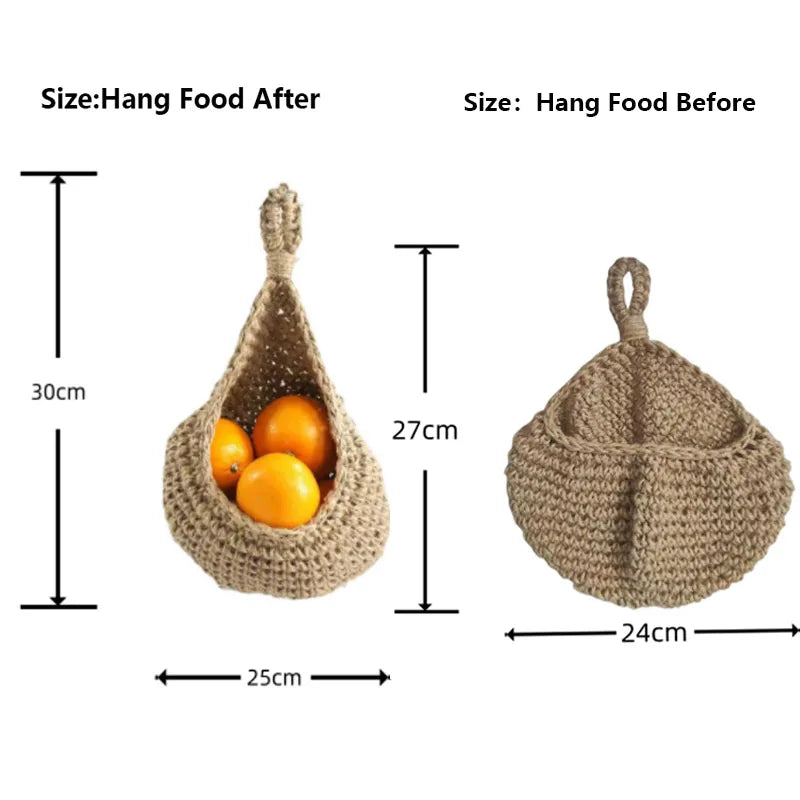 XS-XXL Wall-mounted Sundries Storage Bag Hanging Wall Vegetable Fruit Baskets Organize Bag Jute Eco Teardrop Kitchen Organizer