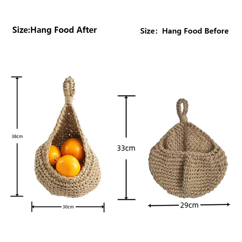 XS-XXL Wall-mounted Sundries Storage Bag Hanging Wall Vegetable Fruit Baskets Organize Bag Jute Eco Teardrop Kitchen Organizer