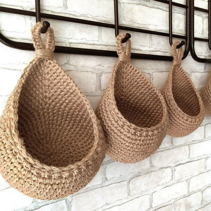 XS-XXL Wall-mounted Sundries Storage Bag Hanging Wall Vegetable Fruit Baskets Organize Bag Jute Eco Teardrop Kitchen Organizer