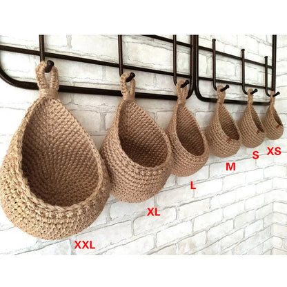 XS-XXL Wall-mounted Sundries Storage Bag Hanging Wall Vegetable Fruit Baskets Organize Bag Jute Eco Teardrop Kitchen Organizer