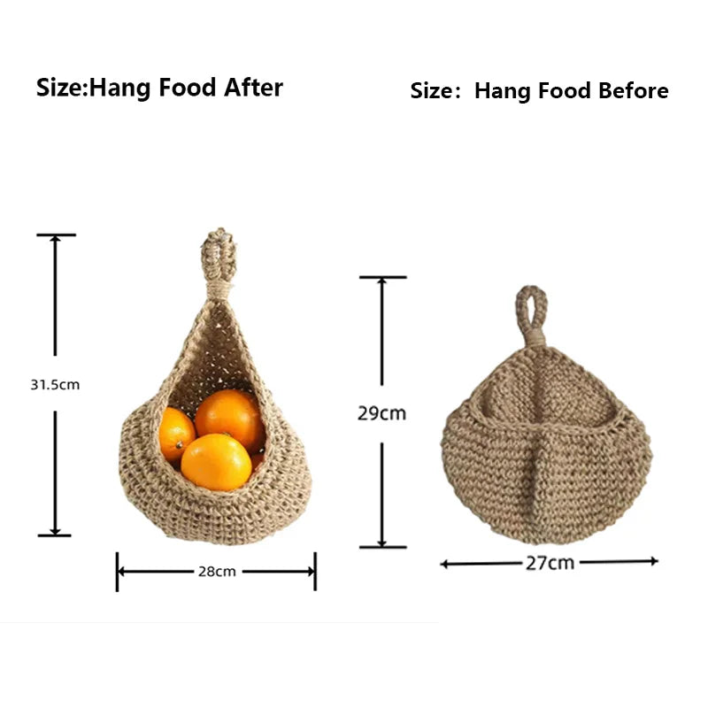 XS-XXL Wall-mounted Sundries Storage Bag Hanging Wall Vegetable Fruit Baskets Organize Bag Jute Eco Teardrop Kitchen Organizer