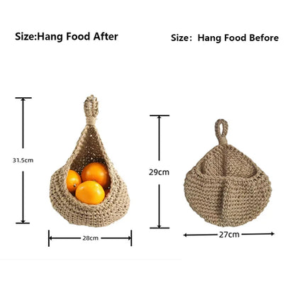 XS-XXL Wall-mounted Sundries Storage Bag Hanging Wall Vegetable Fruit Baskets Organize Bag Jute Eco Teardrop Kitchen Organizer